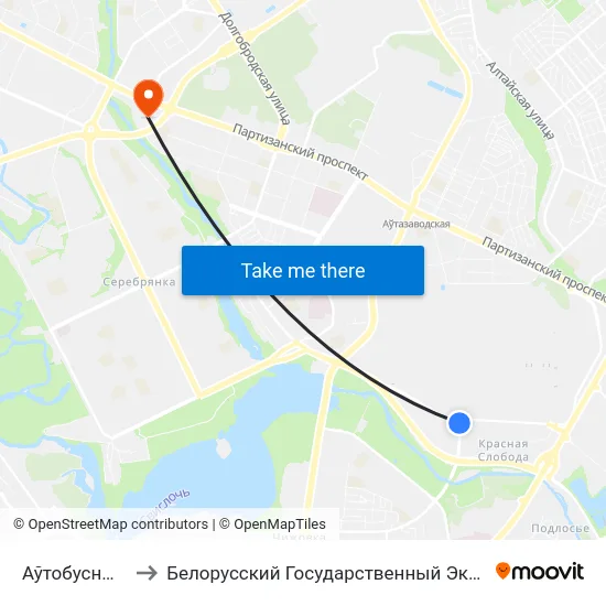 Аўтобусны Парк №6 to Белорусский Государственный Экономический Университет map