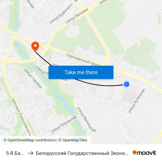 5-Я Бальніца to Белорусский Государственный Экономический Университет map