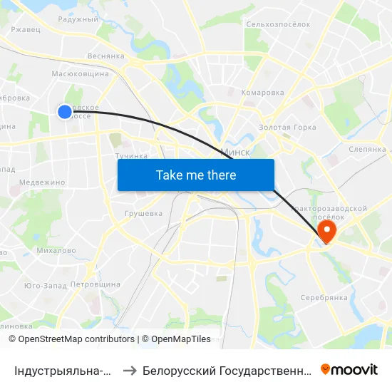 Індустрыяльна-Педагагічны Каледж to Белорусский Государственный Экономический Университет map