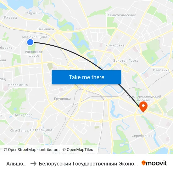 Альшэўскага to Белорусский Государственный Экономический Университет map