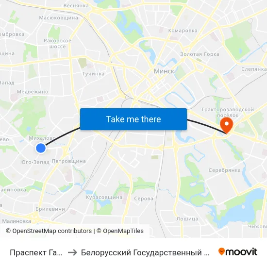 Праспект Газеты Звязда to Белорусский Государственный Экономический Университет map