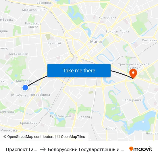 Праспект Газеты Звязда to Белорусский Государственный Экономический Университет map