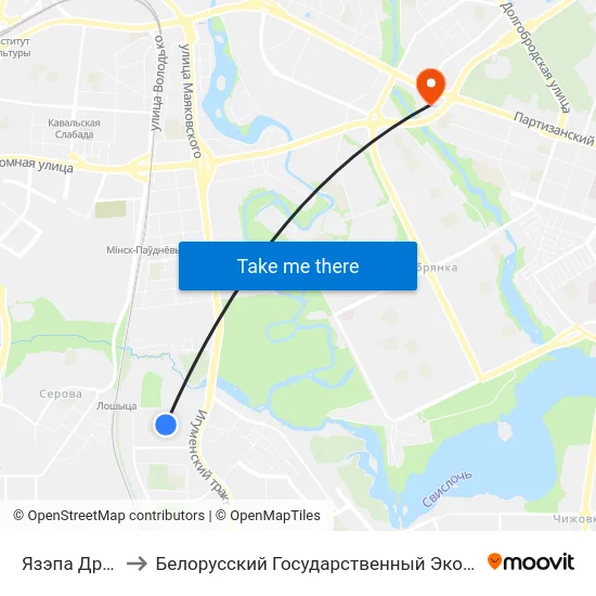 Язэпа Драздовіча to Белорусский Государственный Экономический Университет map