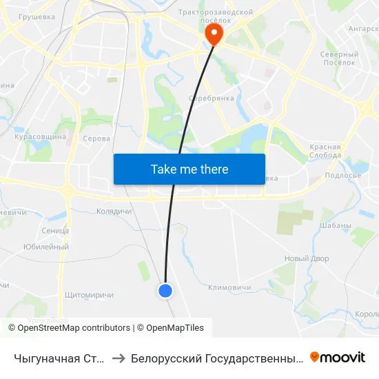 Чыгуначная Станцыя Калядзічы to Белорусский Государственный Экономический Университет map