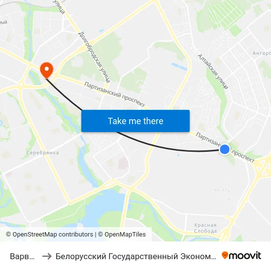Варвашэні to Белорусский Государственный Экономический Университет map