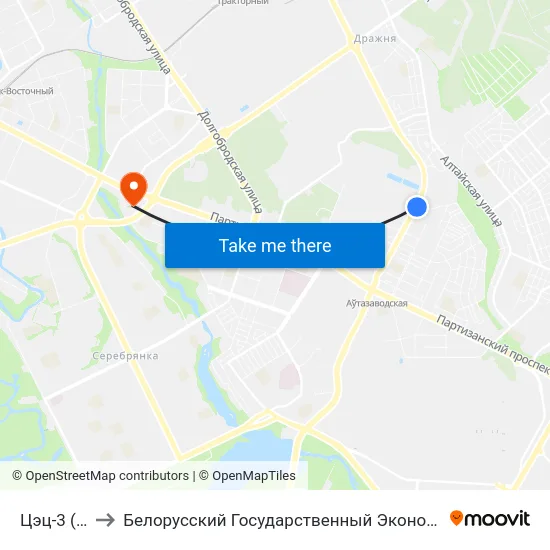 Цэц-3 (Тэц-3) to Белорусский Государственный Экономический Университет map