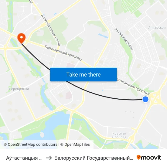 Аўтастанцыя Аўтазаводская to Белорусский Государственный Экономический Университет map