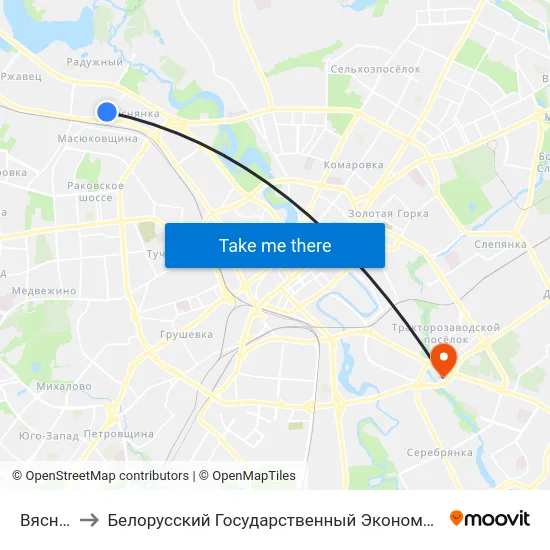 Вяснянка to Белорусский Государственный Экономический Университет map