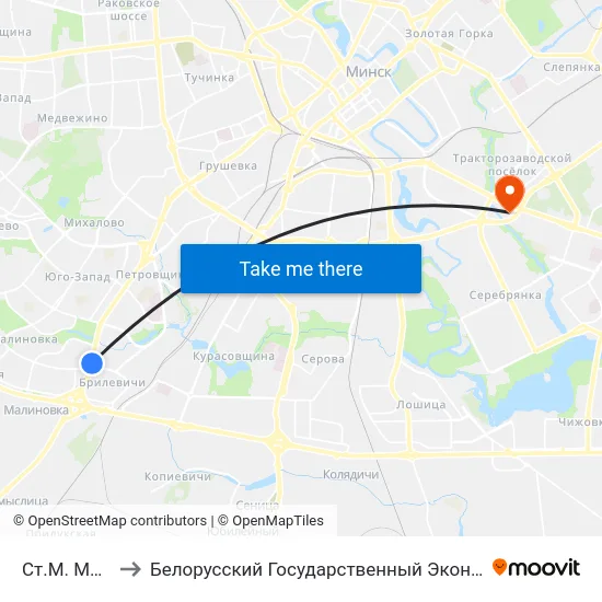 Ст.М. Малінаўка to Белорусский Государственный Экономический Университет map