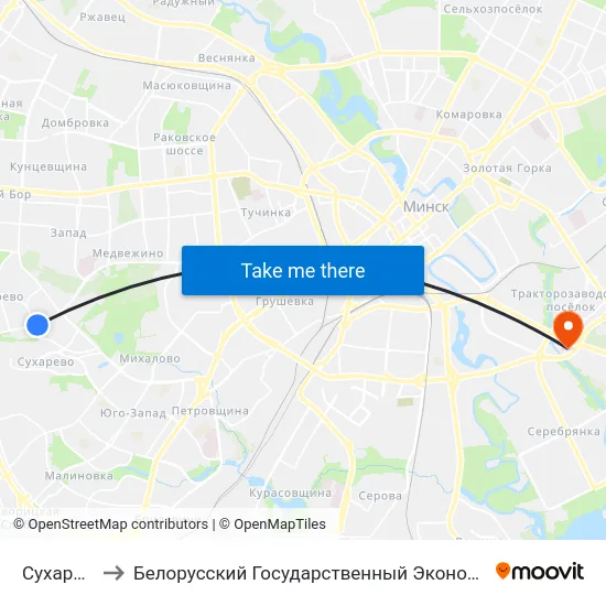 Сухараўская to Белорусский Государственный Экономический Университет map