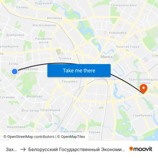 Захад-4 to Белорусский Государственный Экономический Университет map