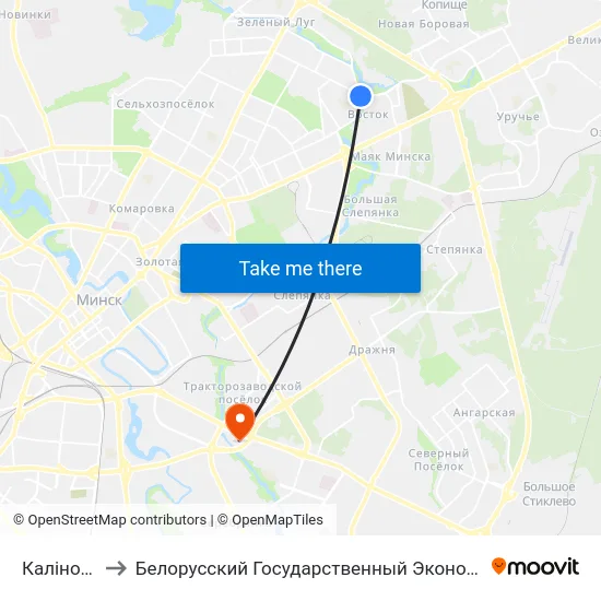 Каліноўскага to Белорусский Государственный Экономический Университет map