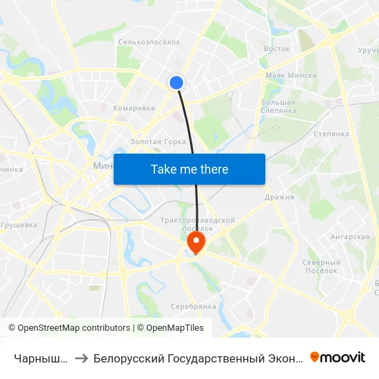 Чарнышэўскага to Белорусский Государственный Экономический Университет map
