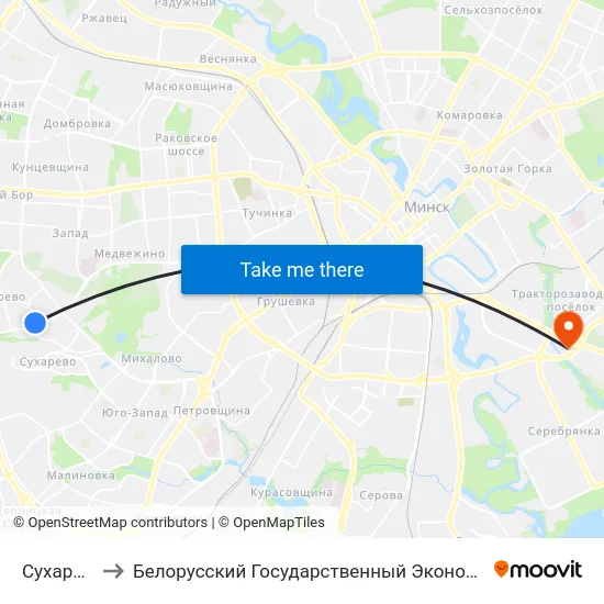 Сухараўская to Белорусский Государственный Экономический Университет map
