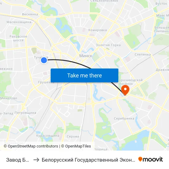 Завод Белпласт to Белорусский Государственный Экономический Университет map
