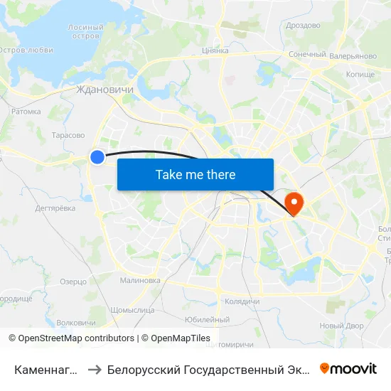 Каменнагорская, 14 to Белорусский Государственный Экономический Университет map