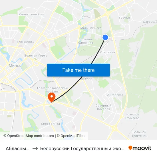 Абласны Раддом to Белорусский Государственный Экономический Университет map