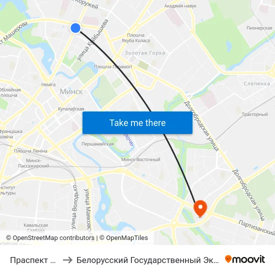 Праспект Машэрава to Белорусский Государственный Экономический Университет map