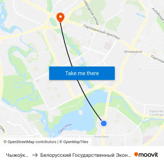 Чыжоўка-Арэна to Белорусский Государственный Экономический Университет map