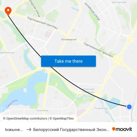 Інжынерная, 12 to Белорусский Государственный Экономический Университет map