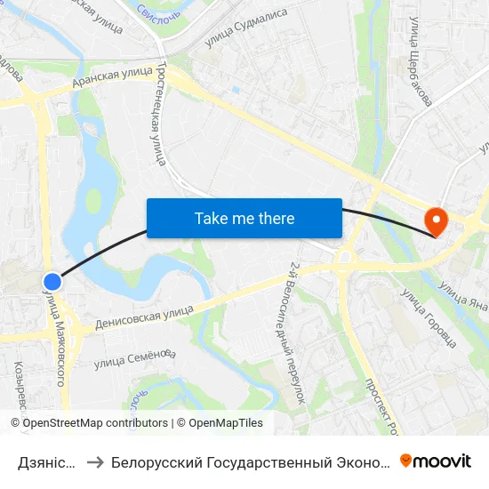 Дзянісаўская to Белорусский Государственный Экономический Университет map