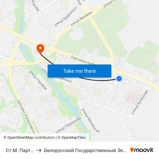 Ст.М. Партызанская to Белорусский Государственный Экономический Университет map