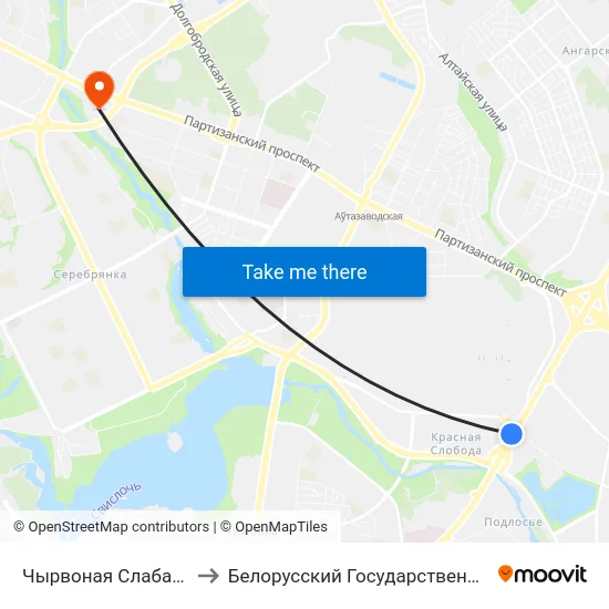 Чырвоная Слабада (Красная Слобода) to Белорусский Государственный Экономический Университет map