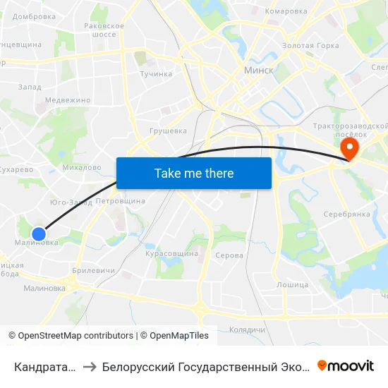Кандрата Крапівы to Белорусский Государственный Экономический Университет map