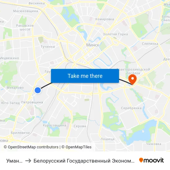 Уманская to Белорусский Государственный Экономический Университет map