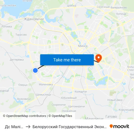 Дс Малінаўка-4 to Белорусский Государственный Экономический Университет map
