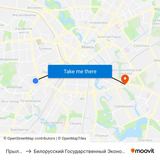 Прылуцкая to Белорусский Государственный Экономический Университет map