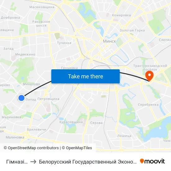 Гімназія №10 to Белорусский Государственный Экономический Университет map
