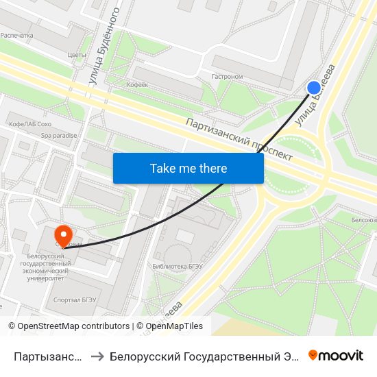 Партызанскі Праспект to Белорусский Государственный Экономический Университет map