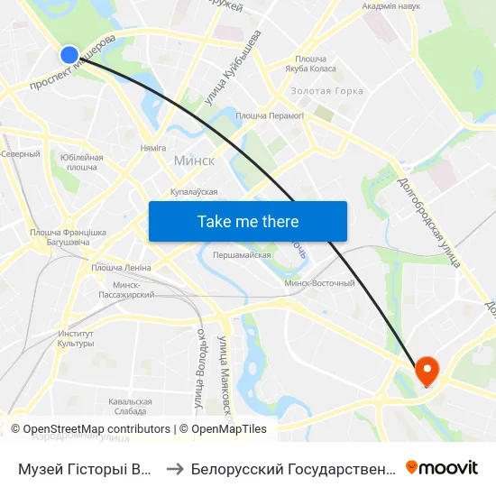 Музей Гісторыі Вялікай Айчыннай Вайны to Белорусский Государственный Экономический Университет map