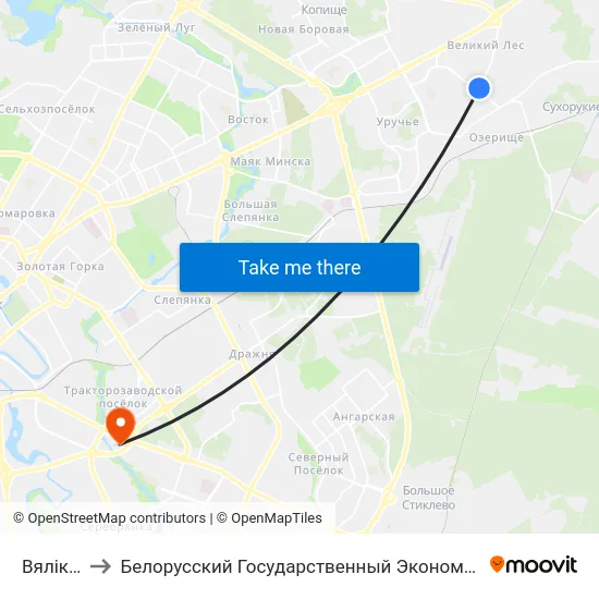 Вялікі Лес to Белорусский Государственный Экономический Университет map