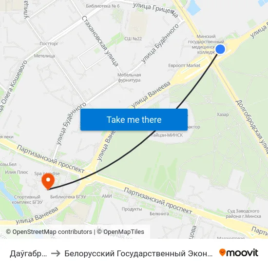 Даўгабродская to Белорусский Государственный Экономический Университет map