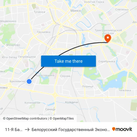 11-Я Бальніца to Белорусский Государственный Экономический Университет map