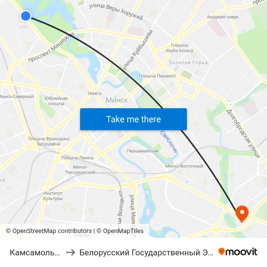 Камсамольскае Возера to Белорусский Государственный Экономический Университет map