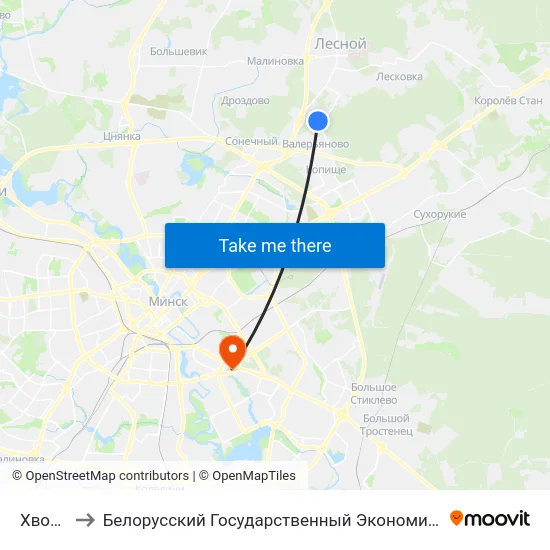 Хвойная to Белорусский Государственный Экономический Университет map