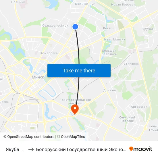 Якуба Коласа to Белорусский Государственный Экономический Университет map