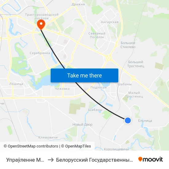 Упраўленне Механізацыі №79 to Белорусский Государственный Экономический Университет map