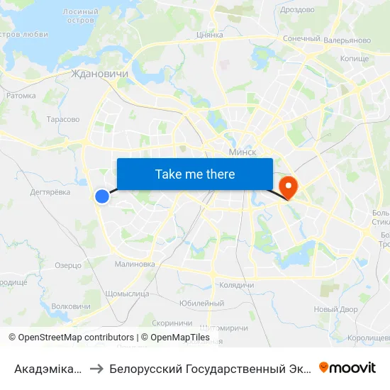 Акадэміка Фёдарава to Белорусский Государственный Экономический Университет map