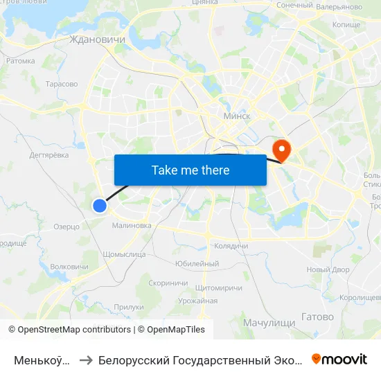 Менькоўскі Тракт to Белорусский Государственный Экономический Университет map