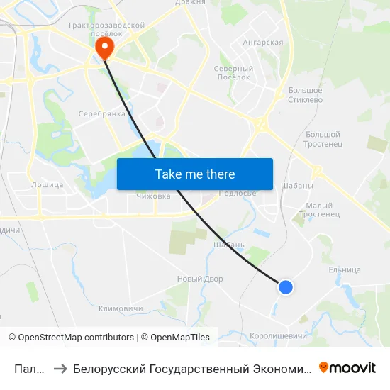 Палявая to Белорусский Государственный Экономический Университет map