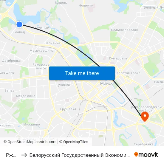 Ржавец to Белорусский Государственный Экономический Университет map