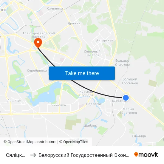 Сяліцкага, 105 to Белорусский Государственный Экономический Университет map