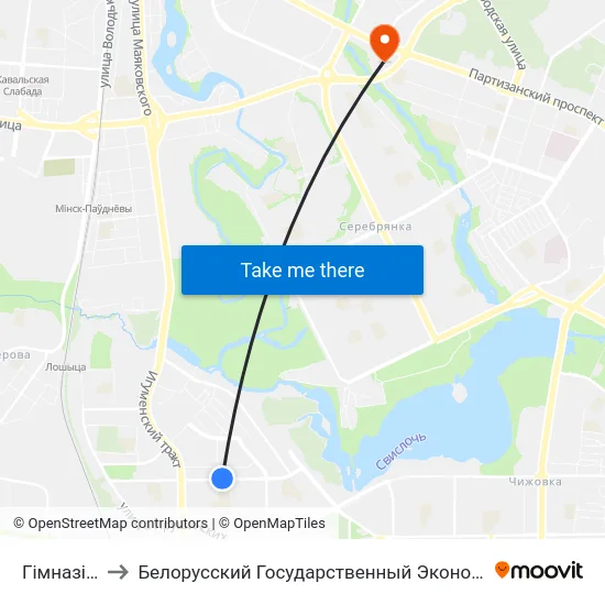 Гімназія №40 to Белорусский Государственный Экономический Университет map