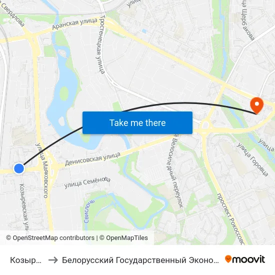 Козыраўская to Белорусский Государственный Экономический Университет map