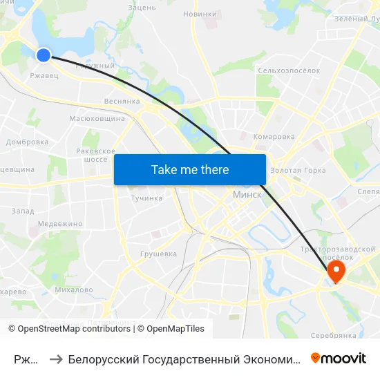 Ржавец to Белорусский Государственный Экономический Университет map