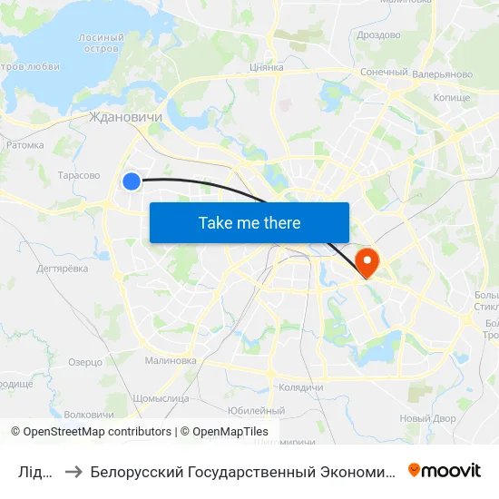 Лідская to Белорусский Государственный Экономический Университет map